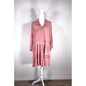 Cloth & Portrait Womens XXL Pink Gauze Crochet Lace Bell Sleeve Tunic Shirt Top